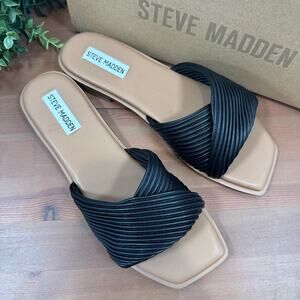 Steve Madden Women's Limitt Textured Black Slide Sandals Size 6.5